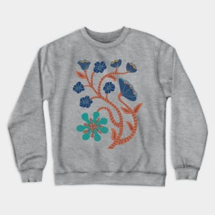 IT'S A JUNGLE OUT THERE Mod Funky Floral-2 in Retro Navy Blue and Brown - UnBlink Studio by Jackie Tahara Crewneck Sweatshirt